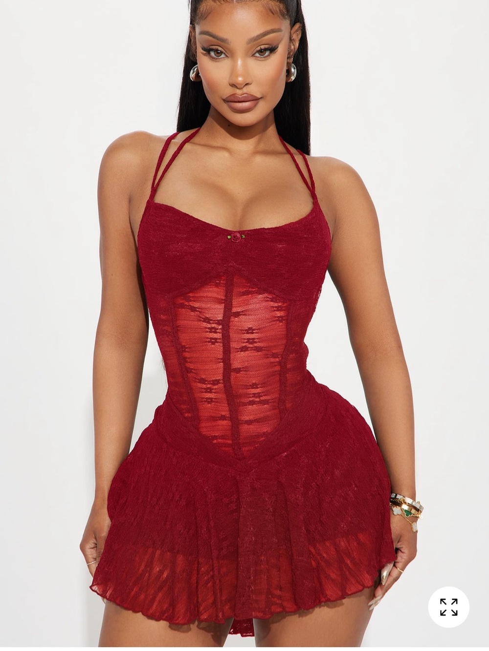Red Lace Halter Mini Dress - Picture 2 of 3